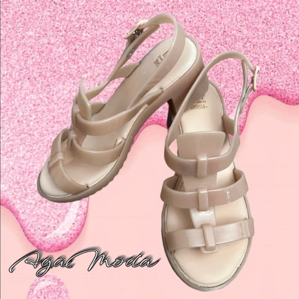 Mel Dreamed by Melissa Blush Gel Sandals with Block Heels